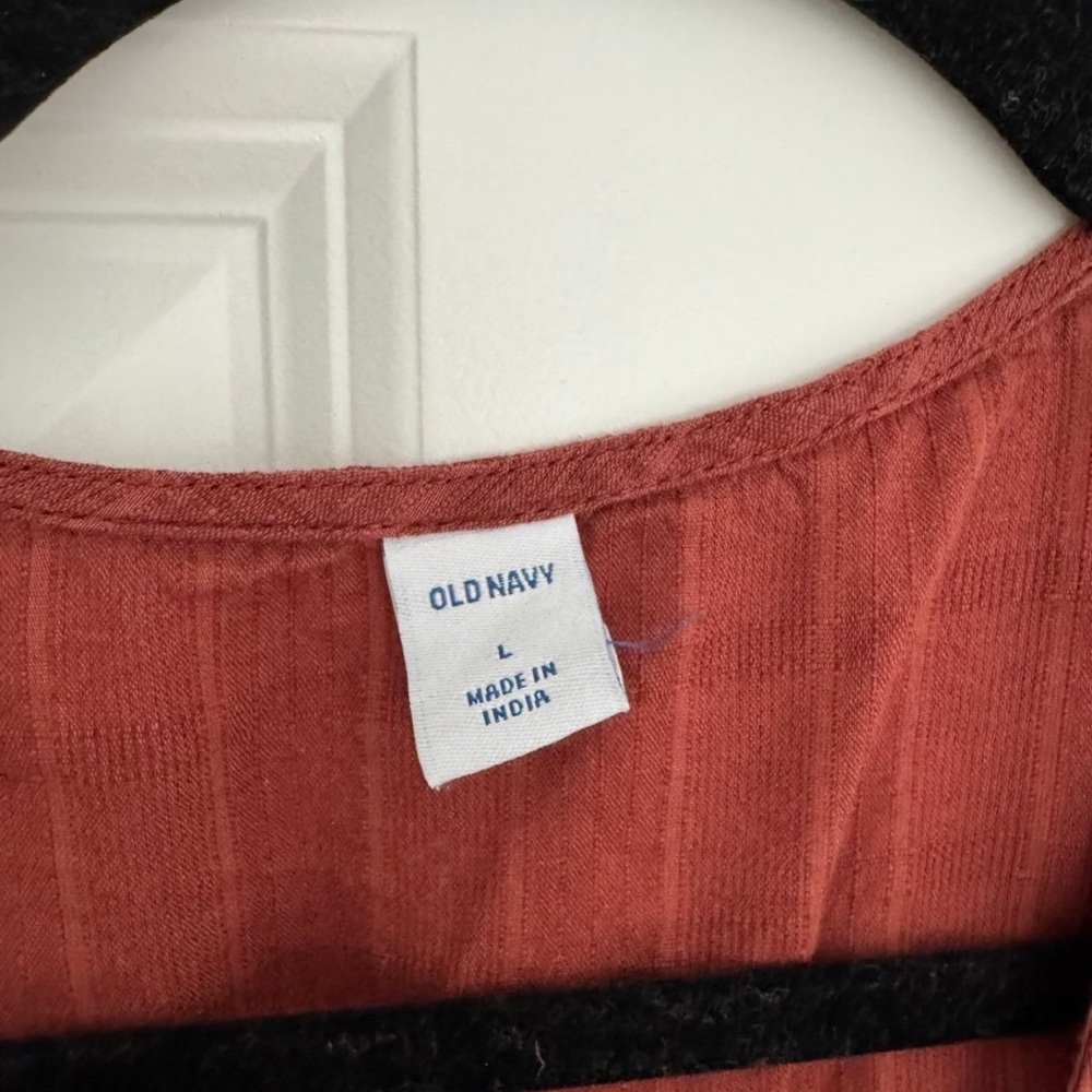 Old Navy women’s Fit & Flare Puff-Sleeve orange rust colored Midi Dress LARGE - Picture 2 of 5